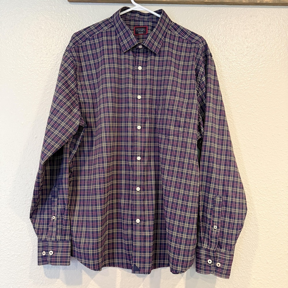 UNTUCKit Shirt Mens 2XL Blue Plaid Talty Regular Fit Long Sleeve Button Front